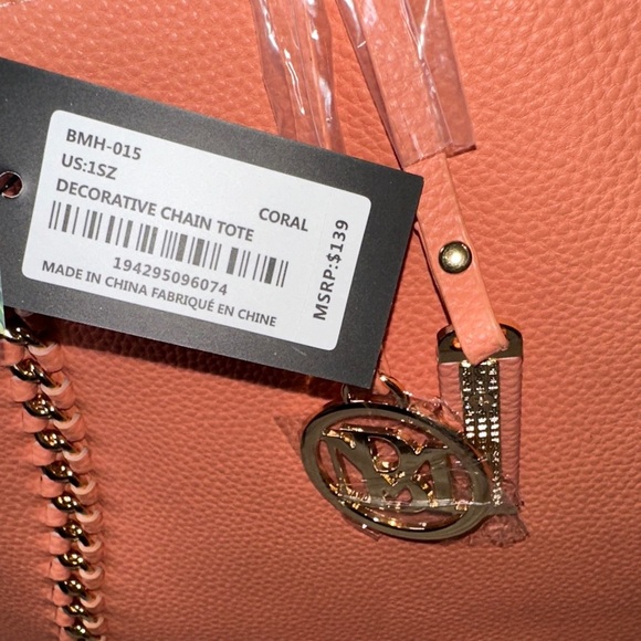 Badgley Mischka Coral Gold Decorative Chain Tote Bag MSRP $139 Vegan Leather NWT - Picture 9 of 16